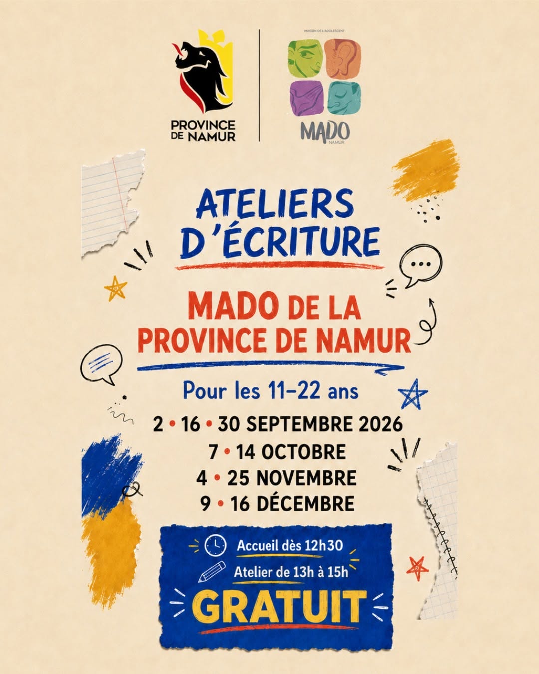 Ateliers d&rsquo;écriture